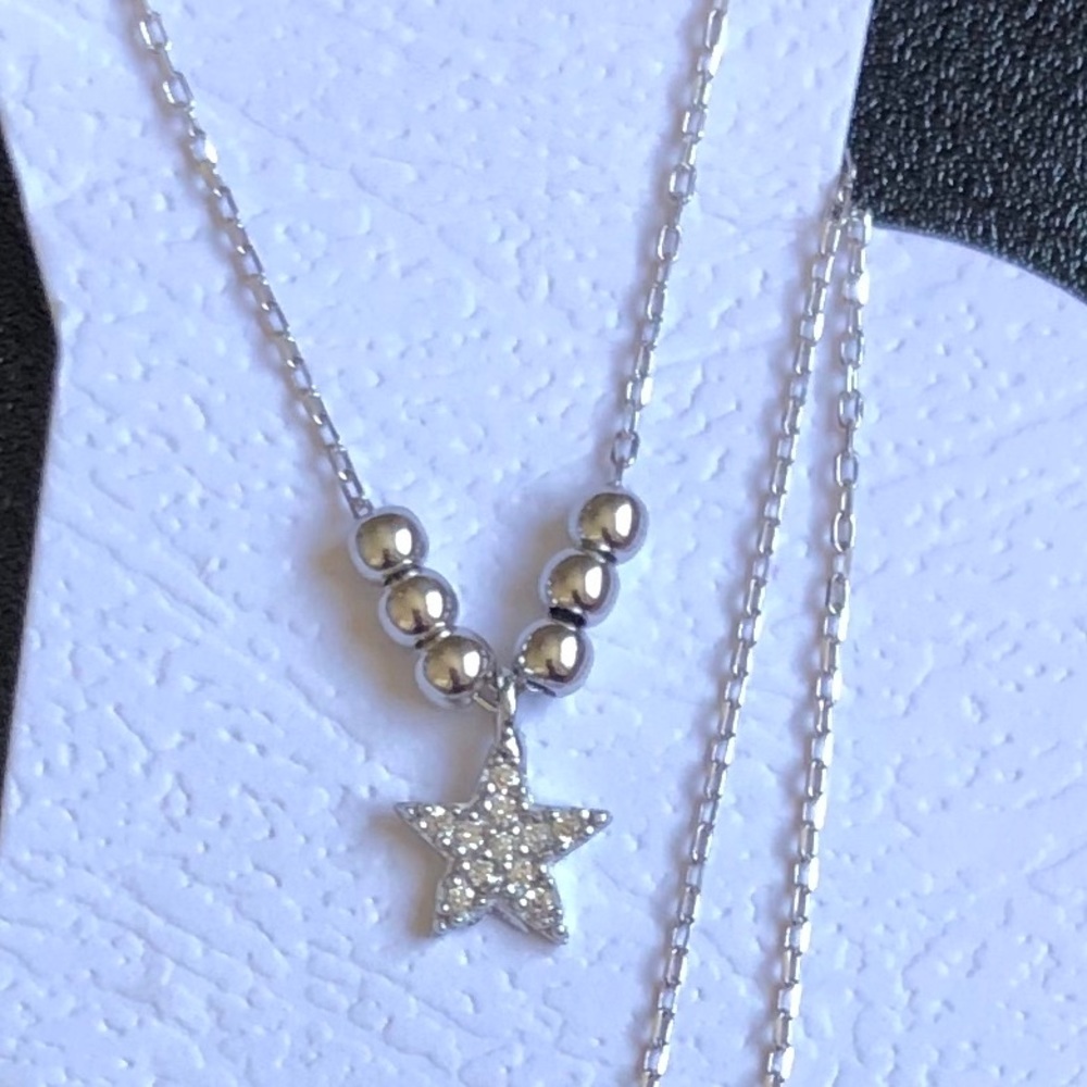 ANKLET 925 Silver star cz with silver beads charm - Picture 3 of 5